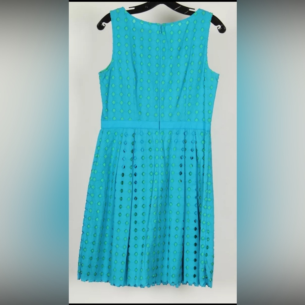 Loft Women’s Dress 6 Blue Green A Line Sleeveless Lined Pleated 100% Cotton - Picture 2 of 7